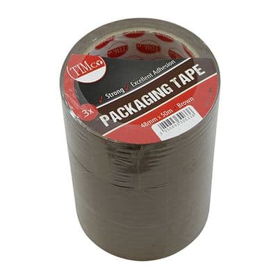 TIMCO 50m x 48mm Packaging Tape - Brown - 3 Rolls