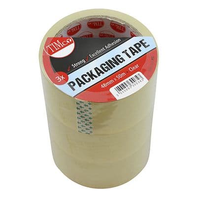 TIMCO 50m x 48mm Packaging Tape - Clear - 3 Rolls