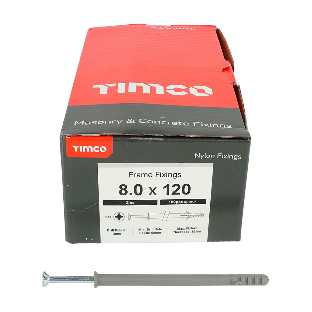 TIMCO 8.0 x 120 Nylon Frame Fixing - PZ - Zinc - Box of 100