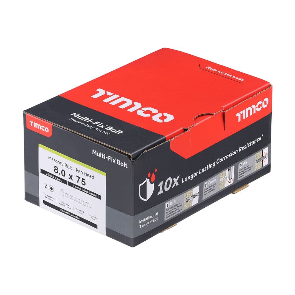 TIMCO 8.0 x 75/M10 Multi-Fix Masonry Bolts - Pan - Exterior - Silver ...