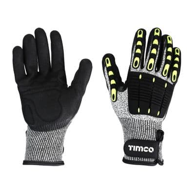 TIMCO Impact Cut Glove - Sandy Nitrile Coated HPPE Fibre and Glass Fibre Gloves with TPR Pads