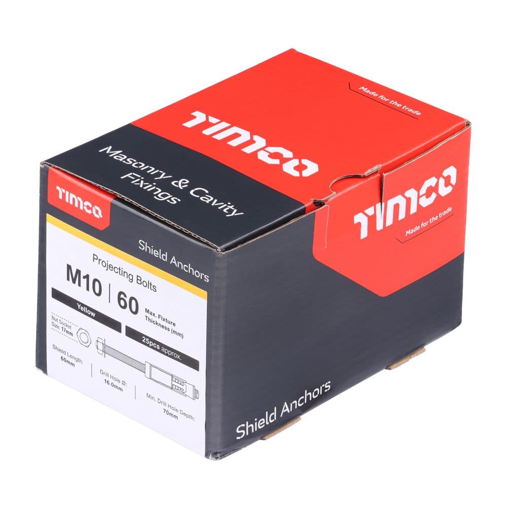 TIMCO M10:60P (M10 x 130) Shield Anchor - Projecting Bolts - Yellow ...