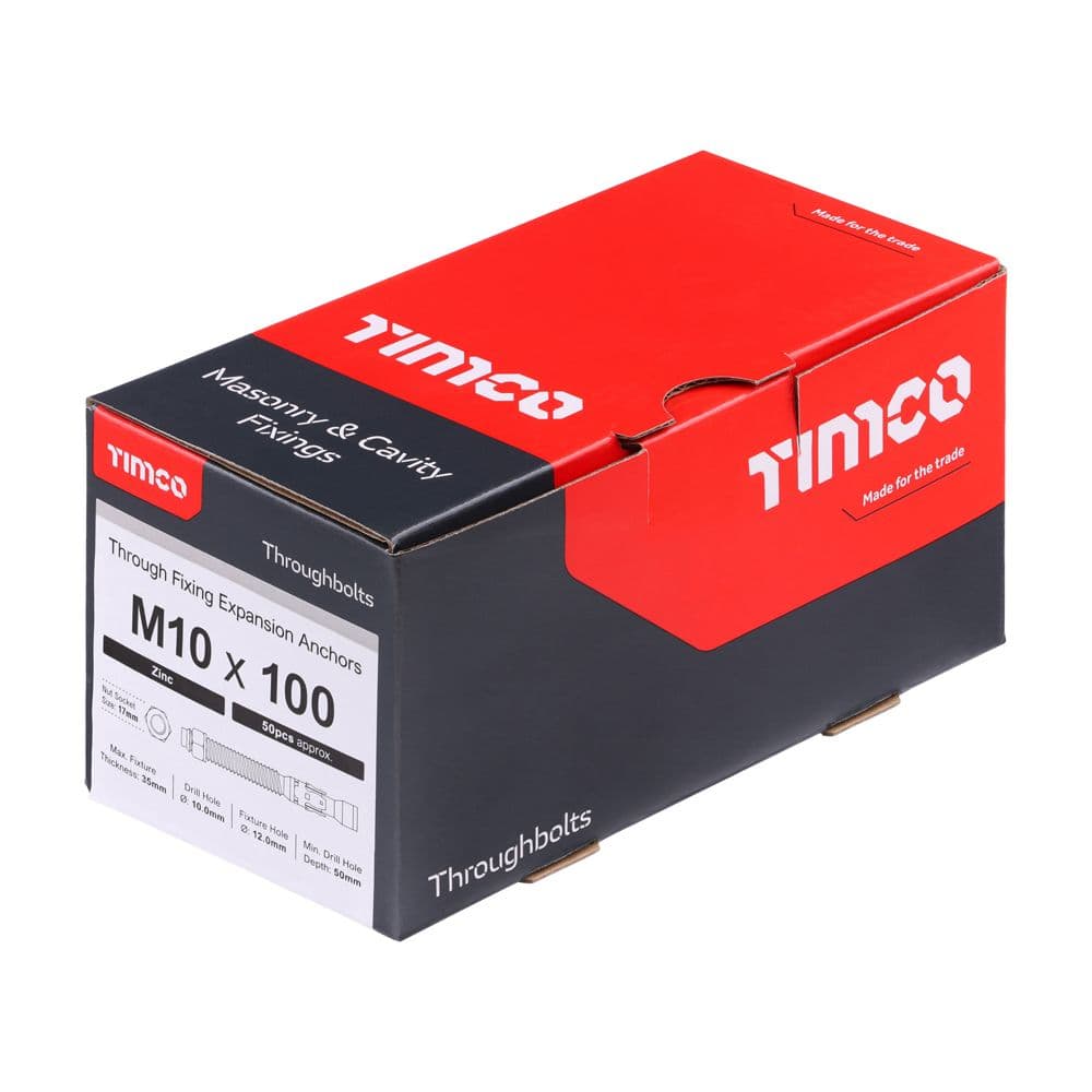 TIMCO M10 x 100 Throughbolts - Zinc - Box of 50