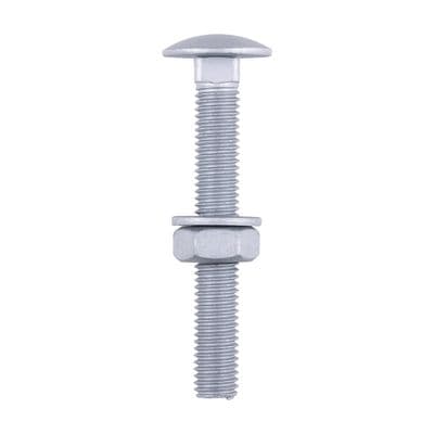 TIMCO M10 x 75 Carriage Bolts Hex Nuts & Form A Washers - Exterior Silver - Bag of 10