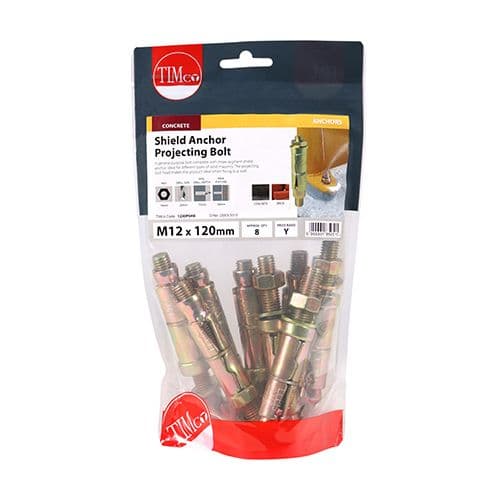 TIMCO M12:30P (M12 x 120) Shield Anchor Projecting Bolts - Yellow - Bag ...