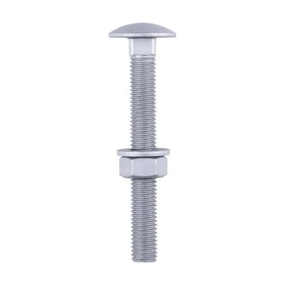 TIMCO M12 x 100 Carriage Bolts Hex Nuts & Form A Washers - Exterior Silver - Bag of 10
