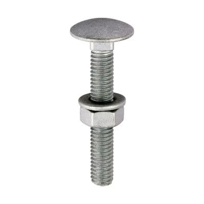 TIMCO M6 x 40 Carriage Bolts Hex Nuts & Form A Washers - Exterior Silver - Bag of 10
