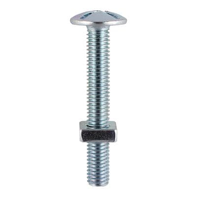 TIMCO M6 x 50 Roofing Bolts & Square Nuts - Zinc Plated Steel - Box of 100