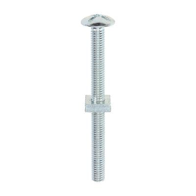 TIMCO M6 x 70 Roofing Bolts & Square Nuts - Zinc Plated Steel - Box of 100