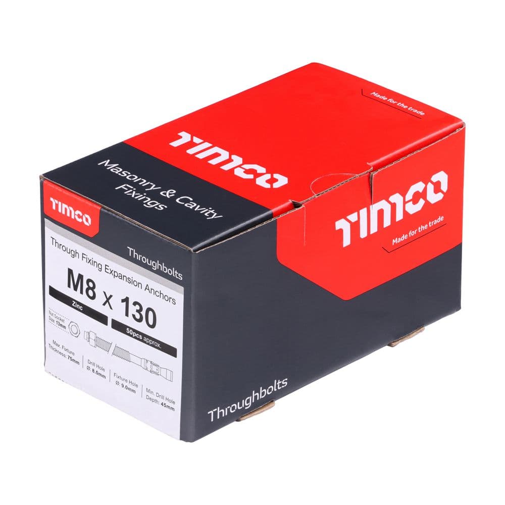 TIMCO M8 x 130 Throughbolts - Zinc - Box of 50