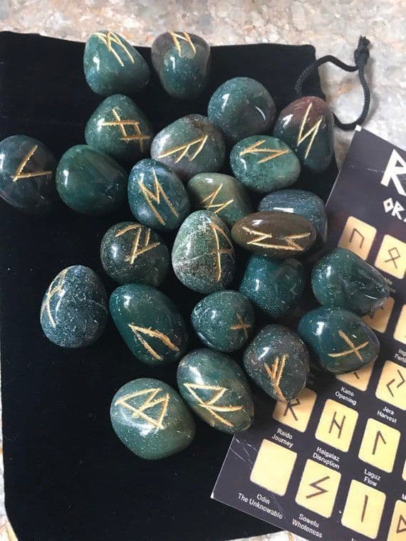 Viking Ruin Stones Rune Rocks Natural Amethyst Stone Rune Set Engraved ...