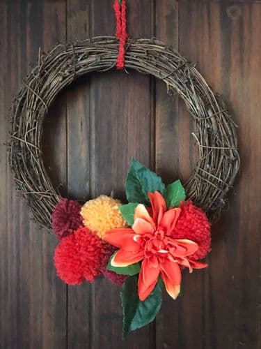 Bright Flower and Pom Pom Wreath