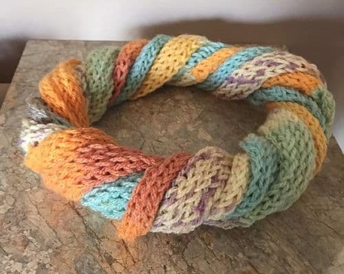 Handknitted Infinity Scarf, Spring Colours, French Knitting, Unisex Gift Idea