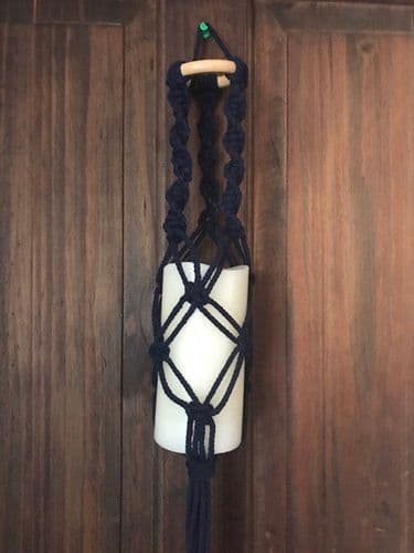 Navy Blue Macrame Hanging Candle Holder complete with LED Wax Candle