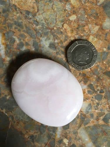 Pink Mangano Calcite Palmstone, Reiki Healing Smooth Stone