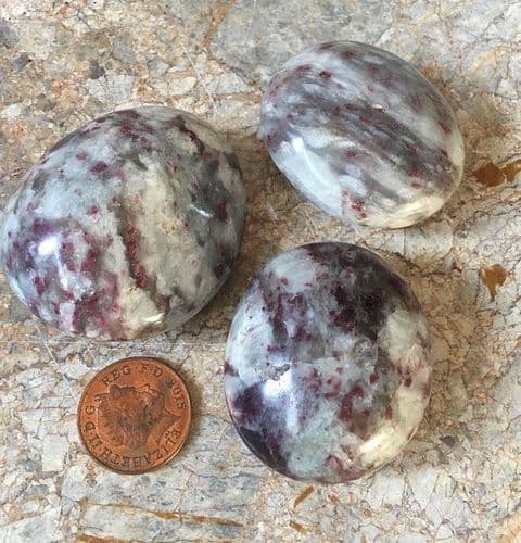 Pink Tourmaline, in Quartz Pebble Palmstone