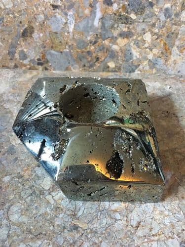 Pyrite Tealight Holder, Polished, For the One you Love, Protection Stone, Ward off Negative Energy,