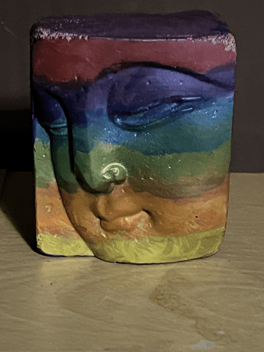 Rainbow Buddha Head Concrete Paperweight
