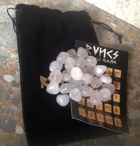 Rune Stones - Rose Quartz Crystal with Pouch & Symbol Sheet (Handmade)