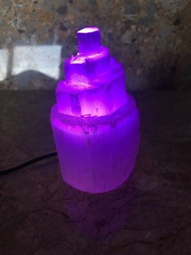 Selenite Mountain Crystal USB LED Lamp, Angel Stone, Coloured Mini Reiki Healing
