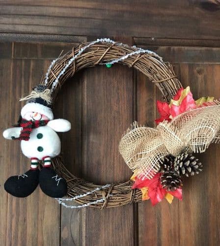 Snowman Winter Christmas wreath, door hanger