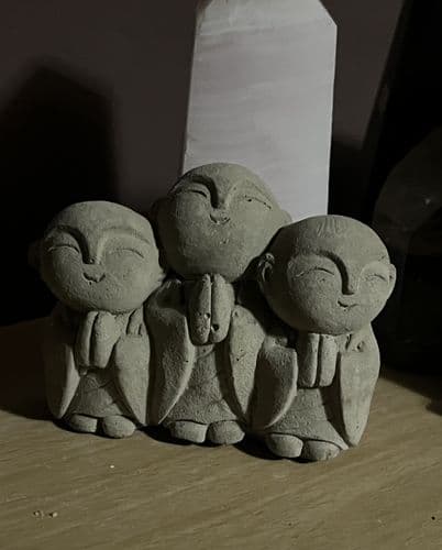 Tiny Jizo Trio Concrete Ornament