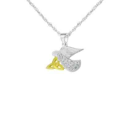 Celtic Angel & Gold Plated Trinity Knot Silver Pendant with Cubic Zirconia 9430CL