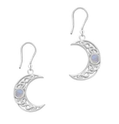 Celtic Crescent Moon Silver Drop Earrings with Moonstone 9425