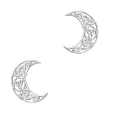 Celtic Crescent Moon Silver Stud Earrings 9410