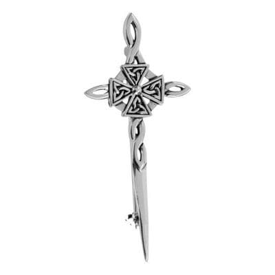 Celtic Cross Silver Sword Kilt Pin 0678