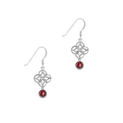 Celtic Knot Silver Drop Earrings with Garnet 9347