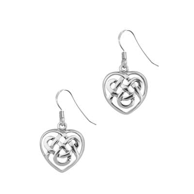 Celtic Knot Silver Heart Drop Earrings 0567