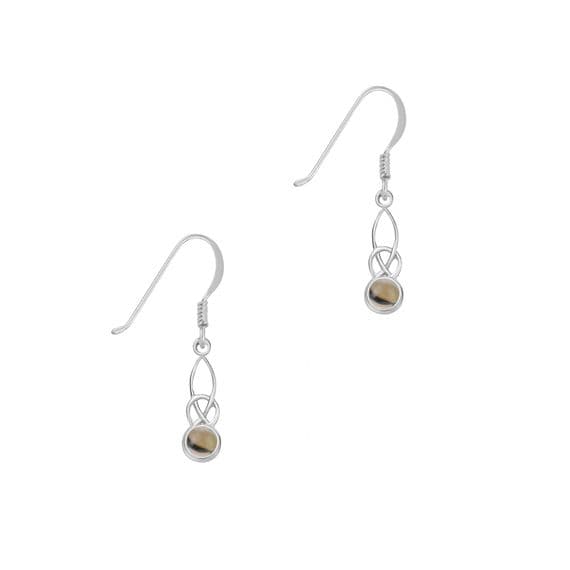 Celtic Knotwork Silver Drop Earrings with Smoky Quartz 9339