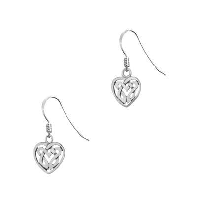 Celtic Knotwork Silver Heart Drop Earrings 'Nuala' 0849