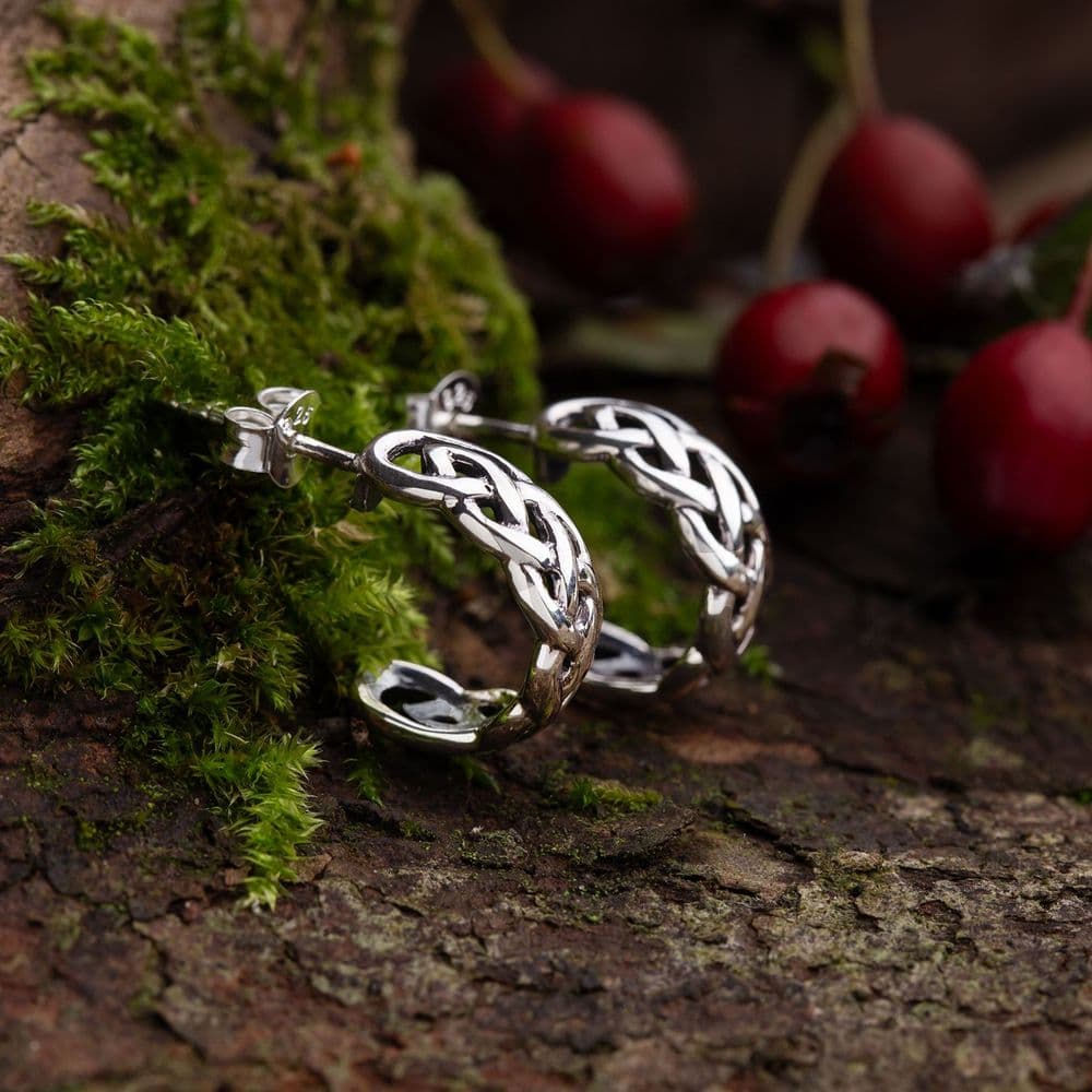 Sterling Silver Celtic Knot Hoop Earrings – High Polished Filigree Design