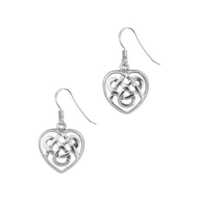 Celtic Knotwork Silver Plated Drop Heart Earrings 9187