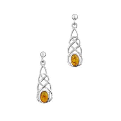 Celtic Knotwork Silver Stud Earrings with Amber 0668