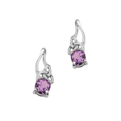 Celtic Silver Drop Earrings with Amethyst 9267