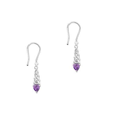 Celtic Silver Drop Earrings with Amethyst colour stone 9389