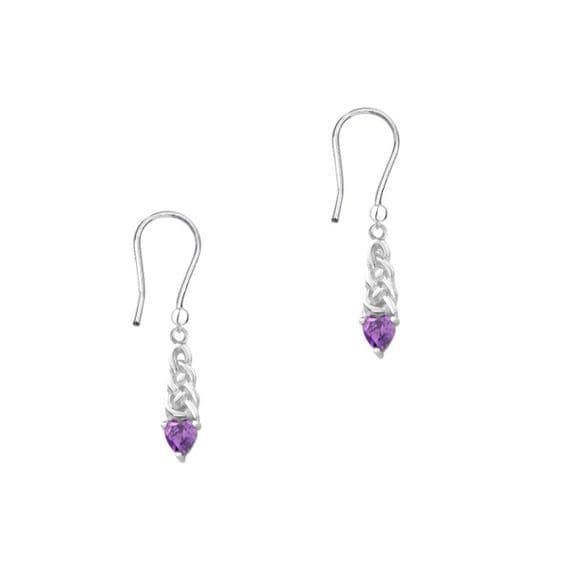 Celtic Silver Drop Earrings with Amethyst colour stone 9389