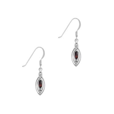 Celtic Silver Oval Drop Earrings with Garnet 9337