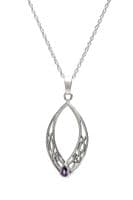 Celtic Silver Oval Pendant with Amethyst colour stone 0666