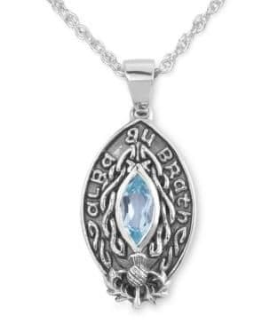 Celtic Silver Pendant 'Scotland Forever' with Blue Topaz 9436