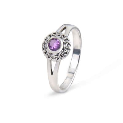 Celtic Silver Ring with Amethyst colour stone 9459