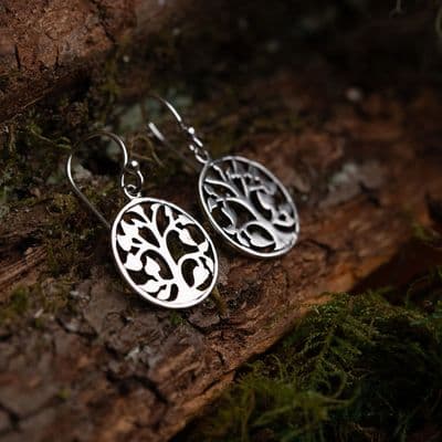 Celtic Tree of Life Silver Round Earrings 9024