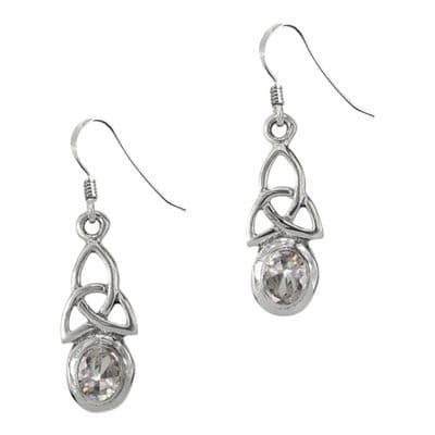 Celtic Trinity Knot Silver Birthstone Drop Earrings April - Crystal 0518