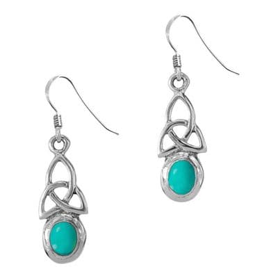 Celtic Trinity Knot Silver Birthstone Drop Earrings December - Turquoise 0526