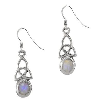 Celtic Trinity Knot Silver Birthstone Drop Earrings June - Moonstone 0520