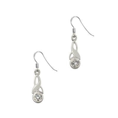 Celtic Trinity Knot Silver Birthstone Drop Earrings Small April - Crystal 9015