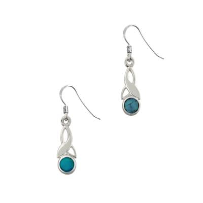 Celtic Trinity Knot Silver Birthstone Drop Earrings Small December - Turquoise 9023